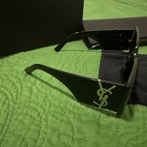Saint Laurent Black Sunglasses with Gold YSL Accent
